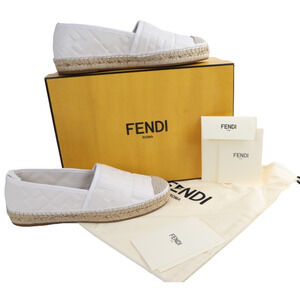 NIB Fendi Snow White Leather Cap Toe Espadrilles Flats Shoes Size 7B New $710